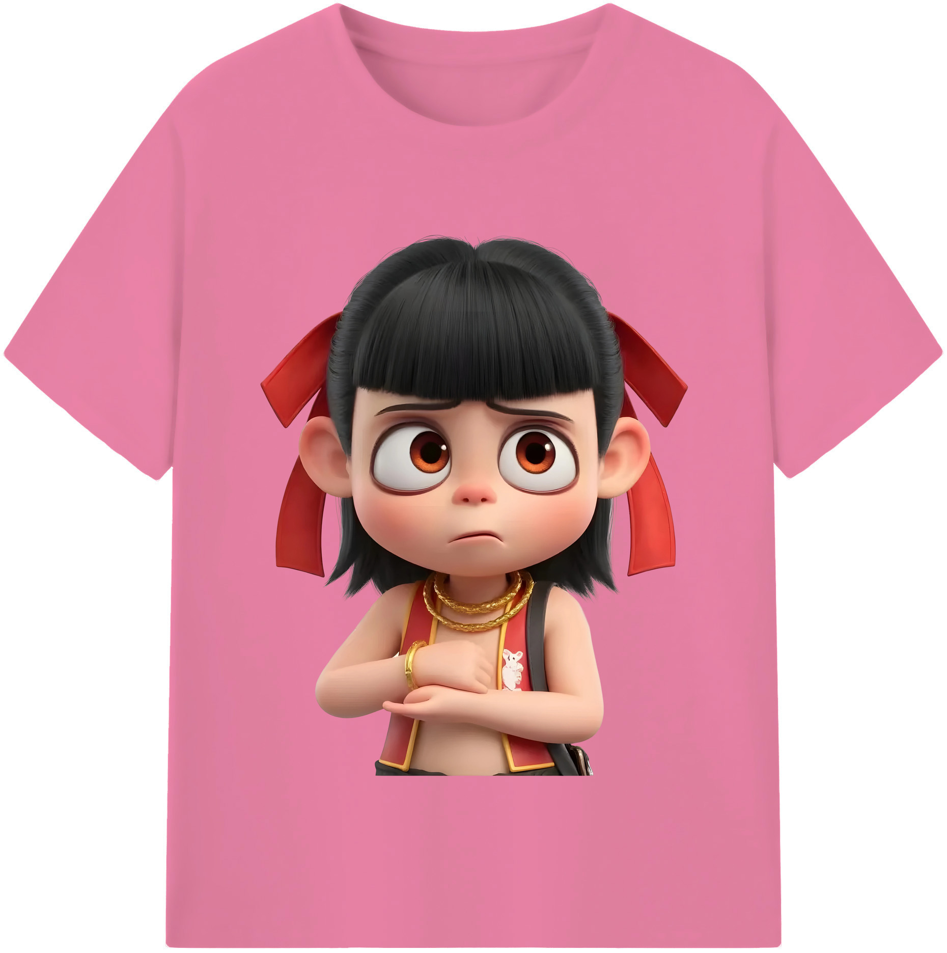（画像用） Ne Zha 2 ナタ 魔童の大暴れ 綿100％半袖Tシャツ（フロントプリント）